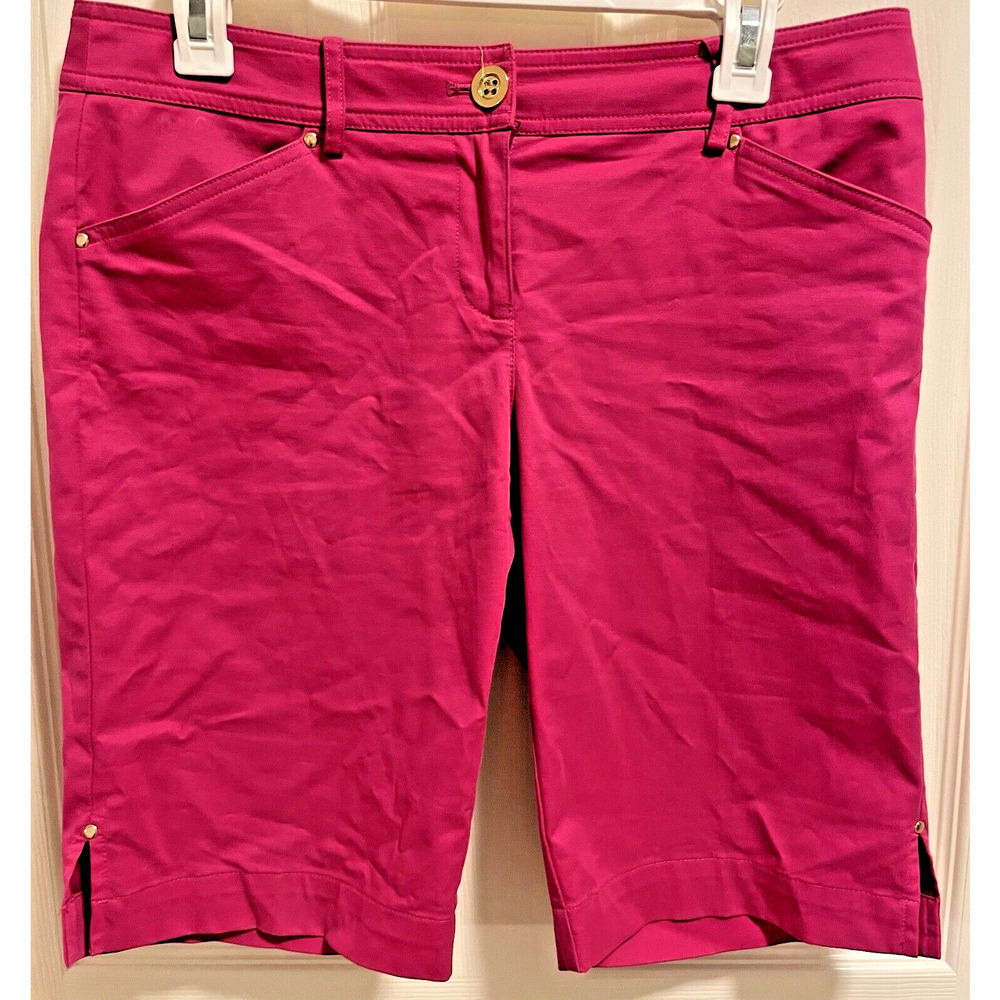 Cache Women’s Hot Pink Stretch Shorts Bermuda Gold Accents Pockets Size 4